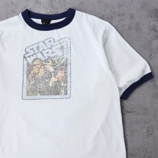 画像1: 90's STAR WARS USA製 "Han Solo & Chewbacca" 映画プリントリンガーTシャツ NAVY L (1)
