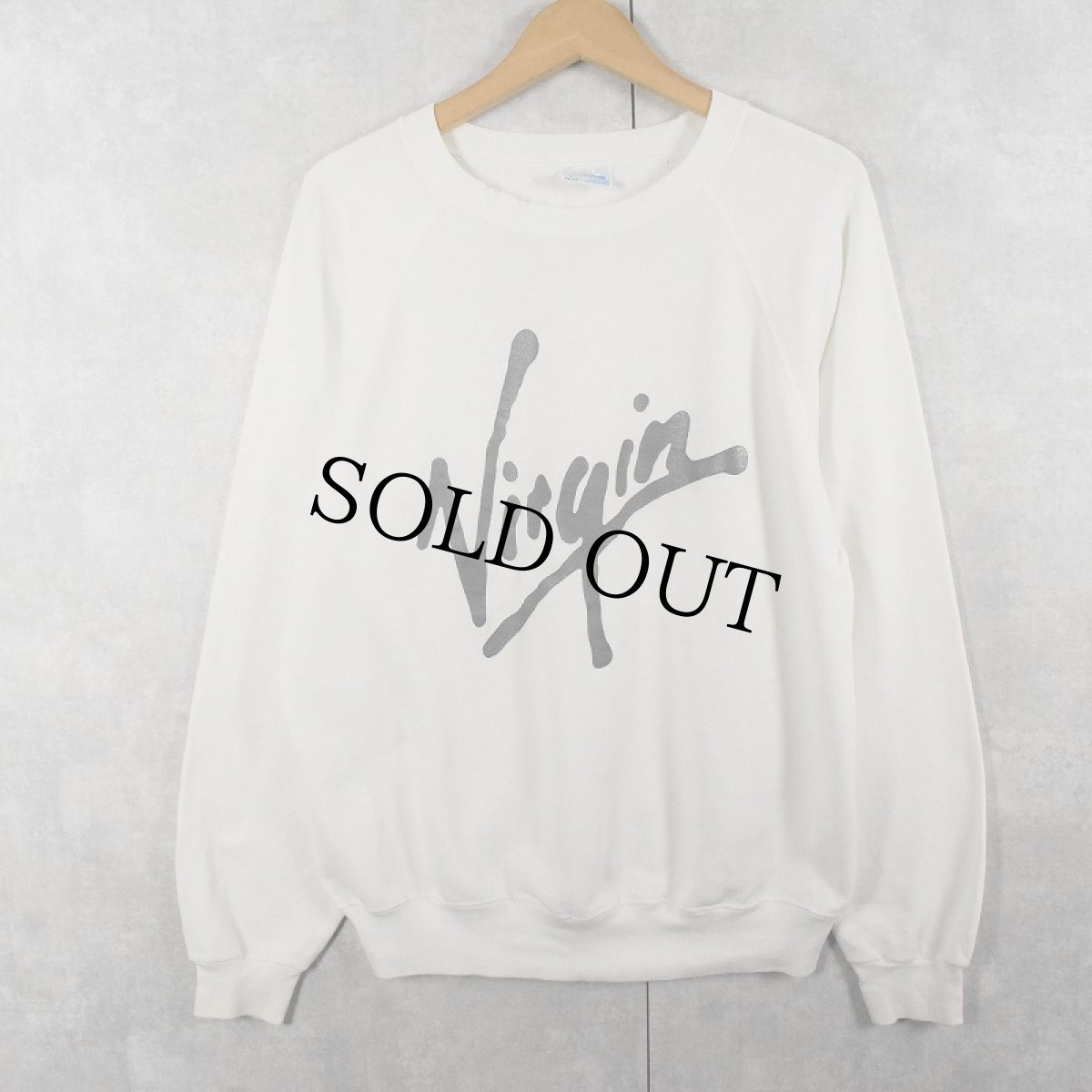 画像1: 80's Virgin Records USA製 ロゴプリントラグランスウェット L (1)