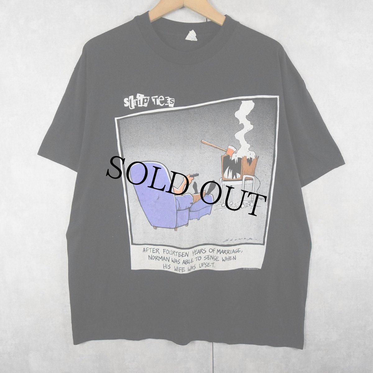 画像1: 90's USA製 "AFTER FOURTEEN YEARS OF MARRIAGE,..." シュールイラストプリントTシャツ XL (1)