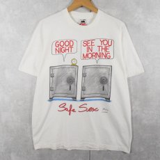 画像1: 90's USA製 "Safe Sex" シュールイラスト 発泡プリントTシャツ L (1)
