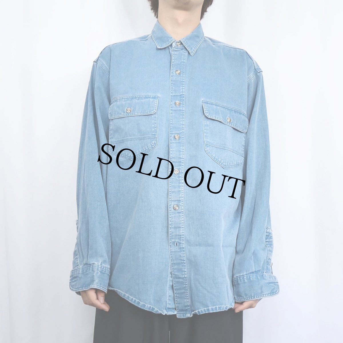 画像2: 80〜90's Eddie Bauer USA製 デニムシャツ L (2)