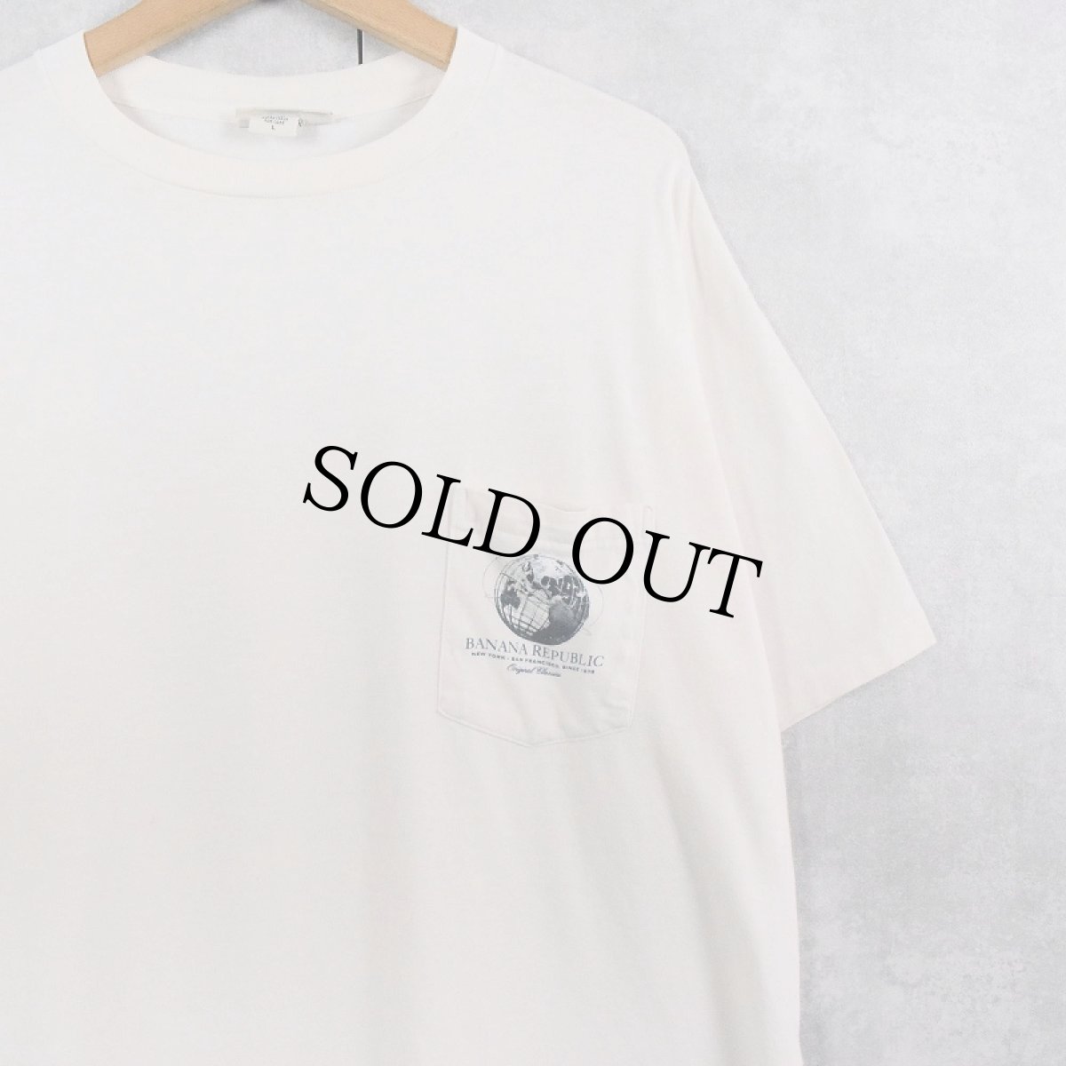 画像2: 90's BANANA REPUBLIC USA製 プリント ポケットTシャツ L (2)