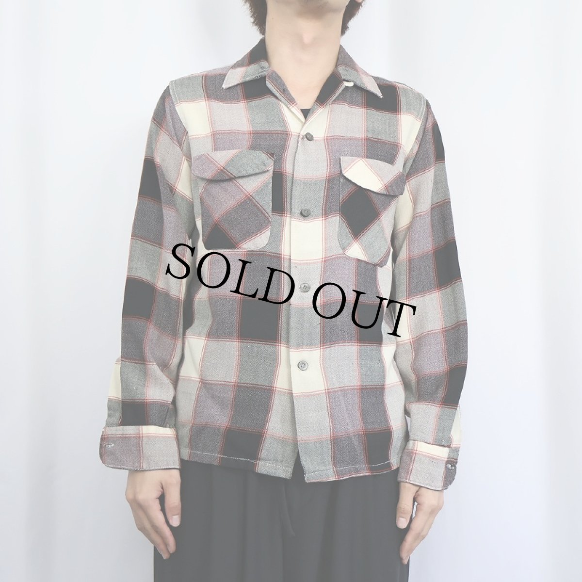 画像2: 50〜60's ブロックチェック ウールオープンカラーシャツ (2)