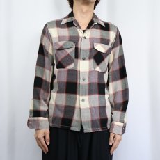 画像2: 50〜60's ブロックチェック ウールオープンカラーシャツ  (2)