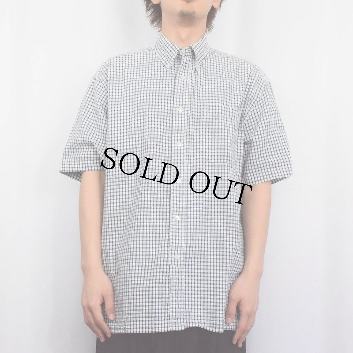 画像2: GAP チェック柄 シアサッカーボタンダウンシャツ M (2)