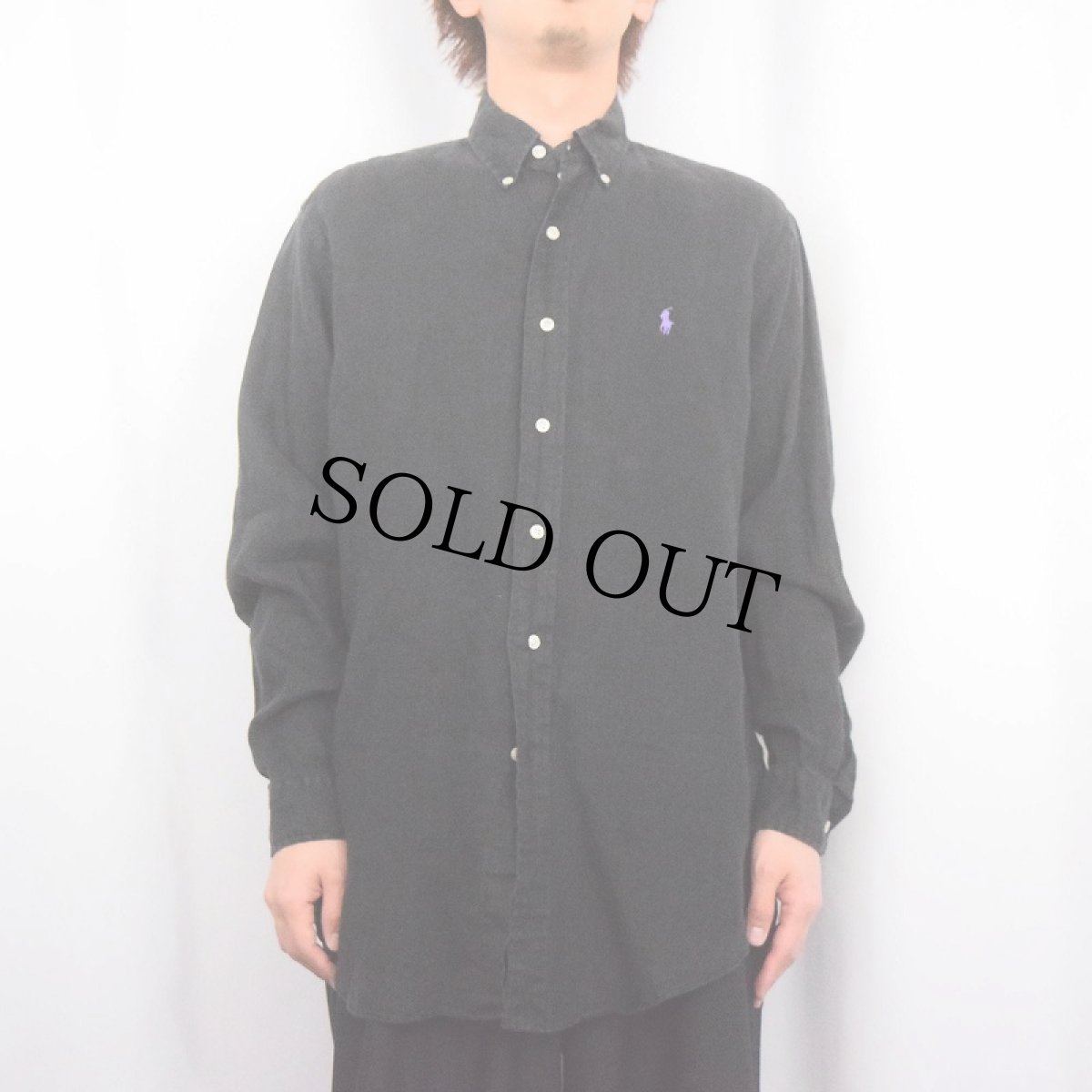 画像2: Ralph Lauren "CLASSIC FIT" リネンボタンダウンシャツ BLACK M (2)