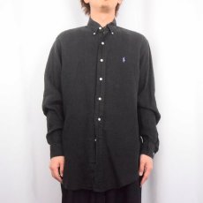 画像2: Ralph Lauren "CLASSIC FIT" リネンボタンダウンシャツ BLACK M (2)