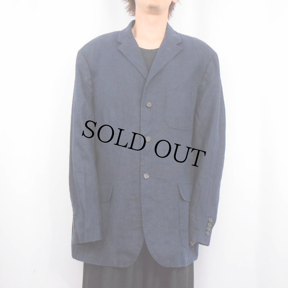 画像2: POLO Ralph Lauren リネンテーラードジャケット NAVY XXL (2)