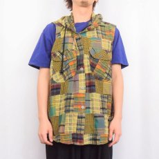 画像2: 〜90's In Style マドラスチェック柄 パッチワーク フード付きベスト (2)