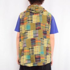画像3: 〜90's In Style マドラスチェック柄 パッチワーク フード付きベスト (3)