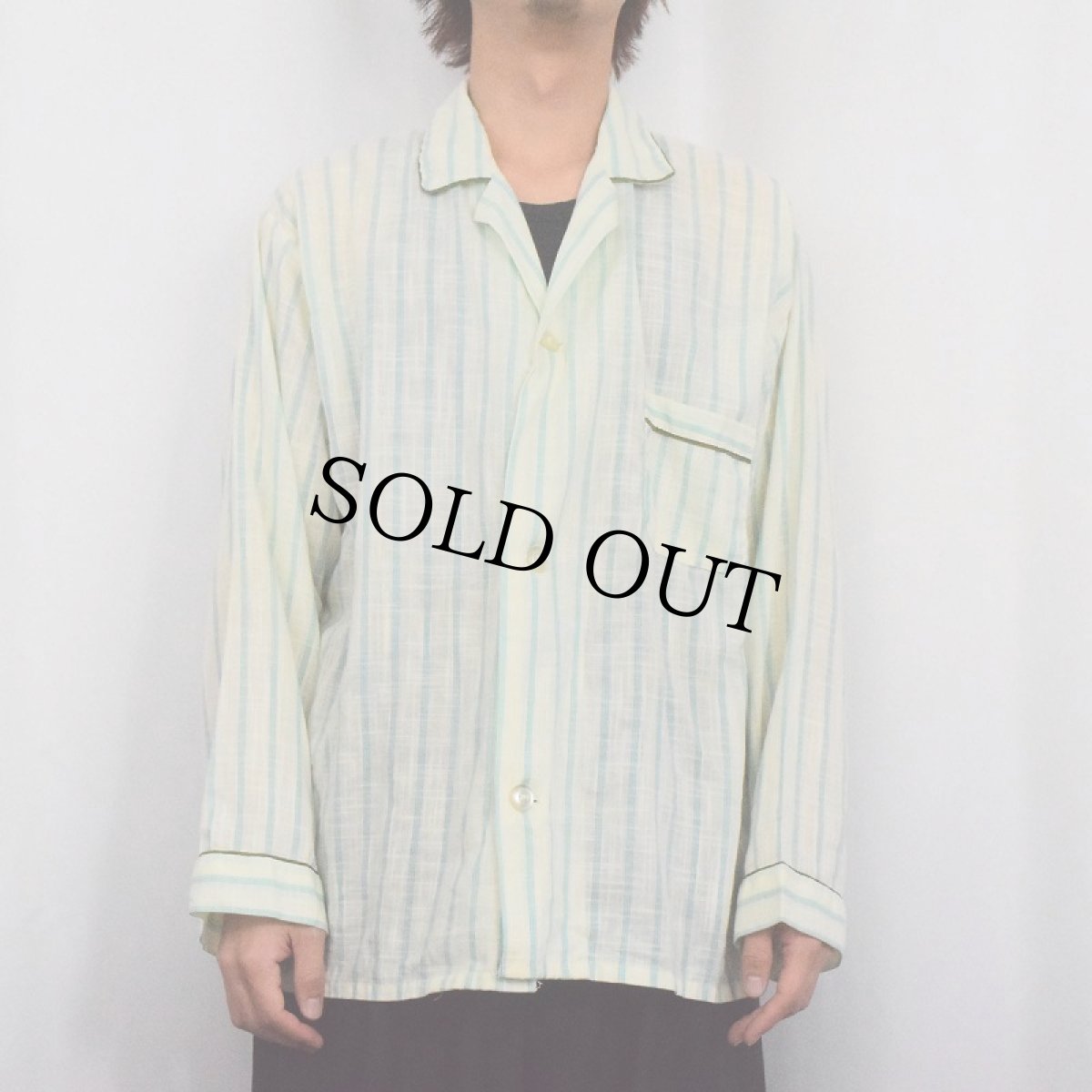 画像2: 70's Customade ストライプ柄 パジャマシャツ L (2)