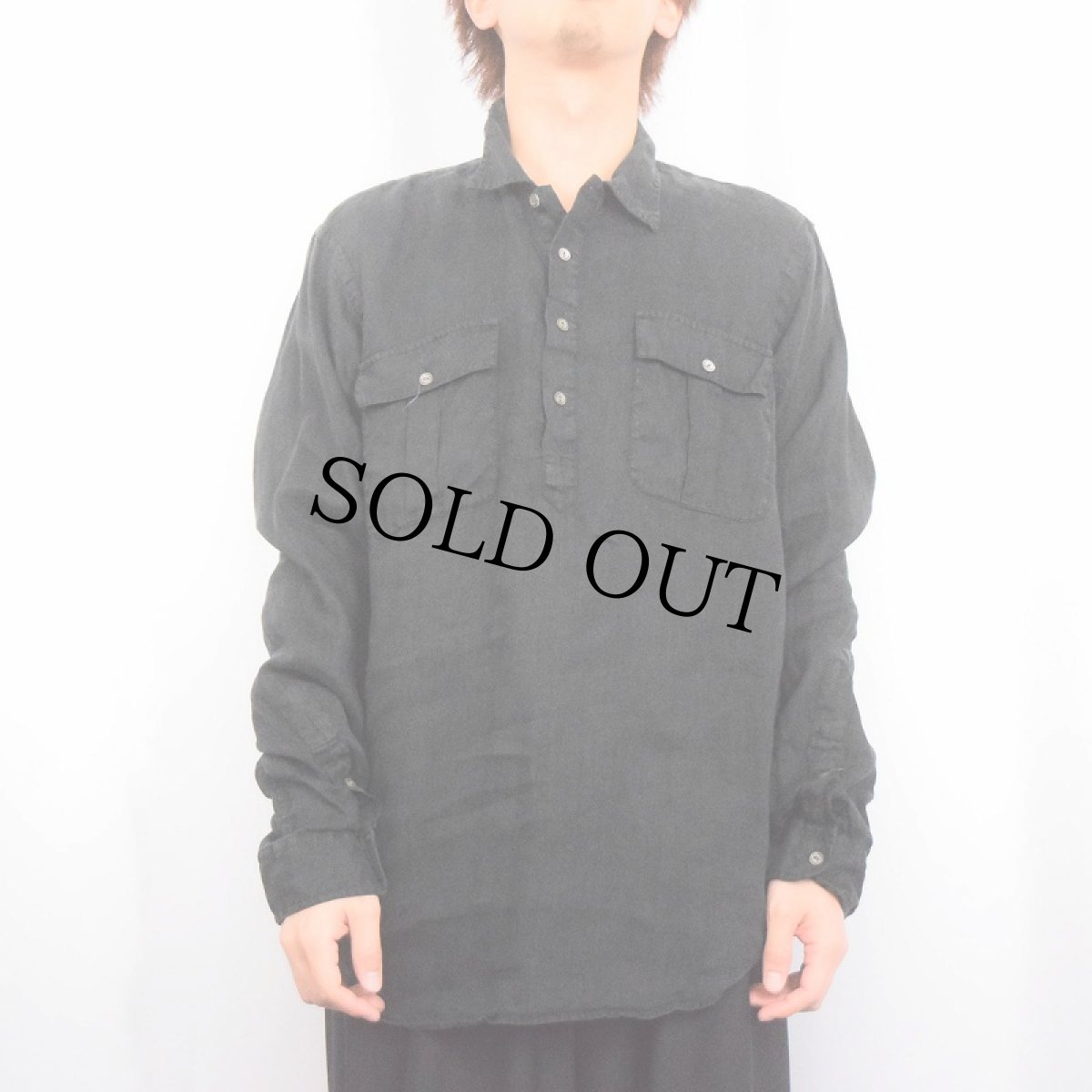 画像2: POLO Ralph Lauren リネンプルオーバーシャツ BLACK L (2)