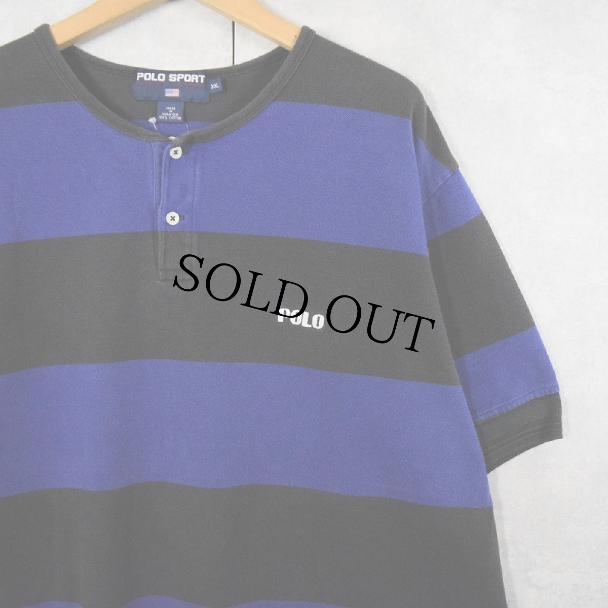 画像1: 90's POLO SPORT Ralph Lauren ボーダー柄 ヘンリーネック 鹿の子Tシャツ XXL (1)