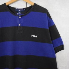 画像1: 90's POLO SPORT Ralph Lauren ボーダー柄 ヘンリーネック 鹿の子Tシャツ XXL (1)