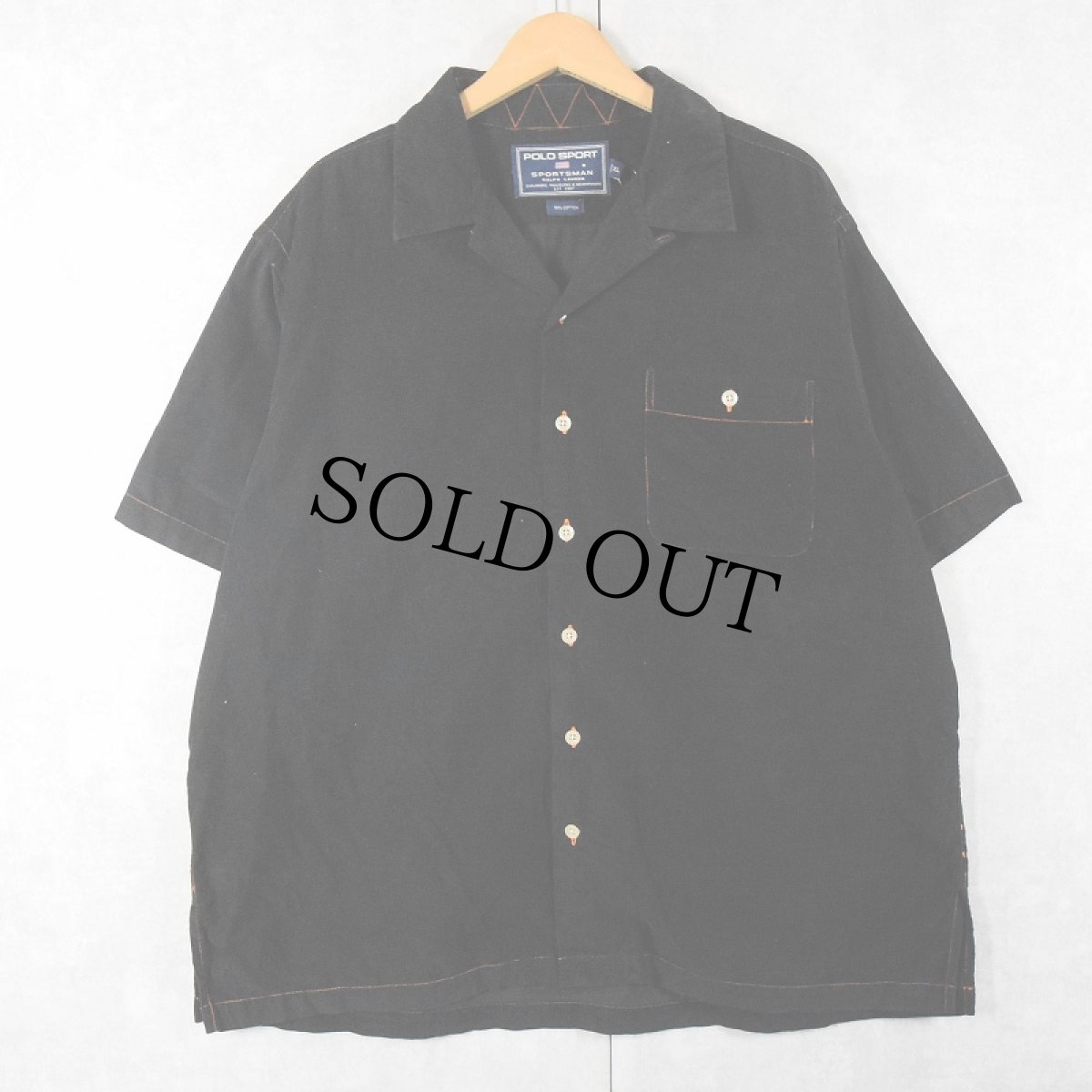 画像1: 90's POLO SPORT Ralph Lauren ステッチデザイン オープンカラーコーデュロイシャツ BLACK XL (1)