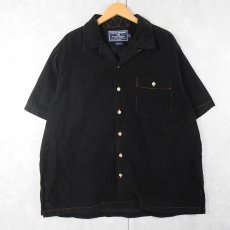 画像1: 90's POLO SPORT Ralph Lauren ステッチデザイン オープンカラーコーデュロイシャツ BLACK XL (1)