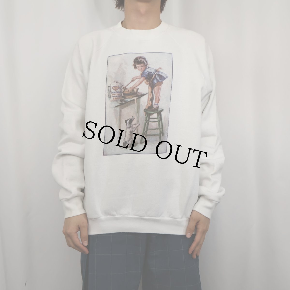 画像2: 90's USA製 アートプリントラグランスウェット XL (2)