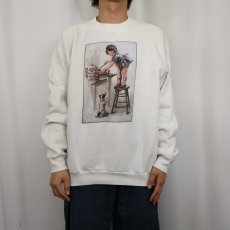 画像2: 90's USA製 アートプリントラグランスウェット XL (2)