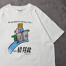 画像1: 90's "the only obstacle to learning is fear... have no fear" イラストプリントTシャツ XL (1)