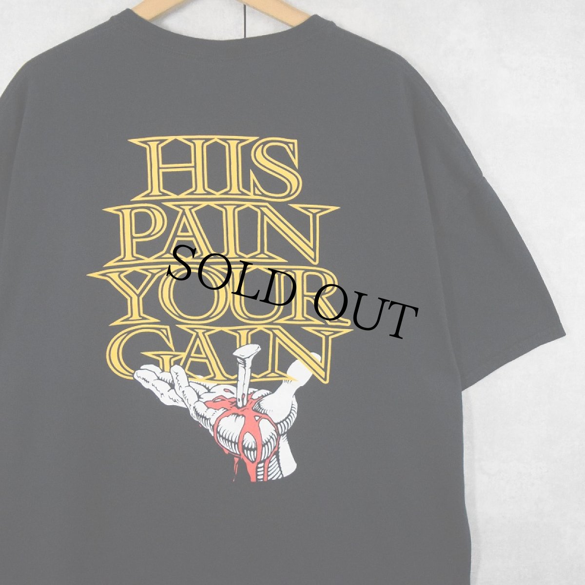 画像2: LORD'S GYM "HIS PAIN YOUR GAIN" ジーザス パロディプリントTシャツ 2XL (2)