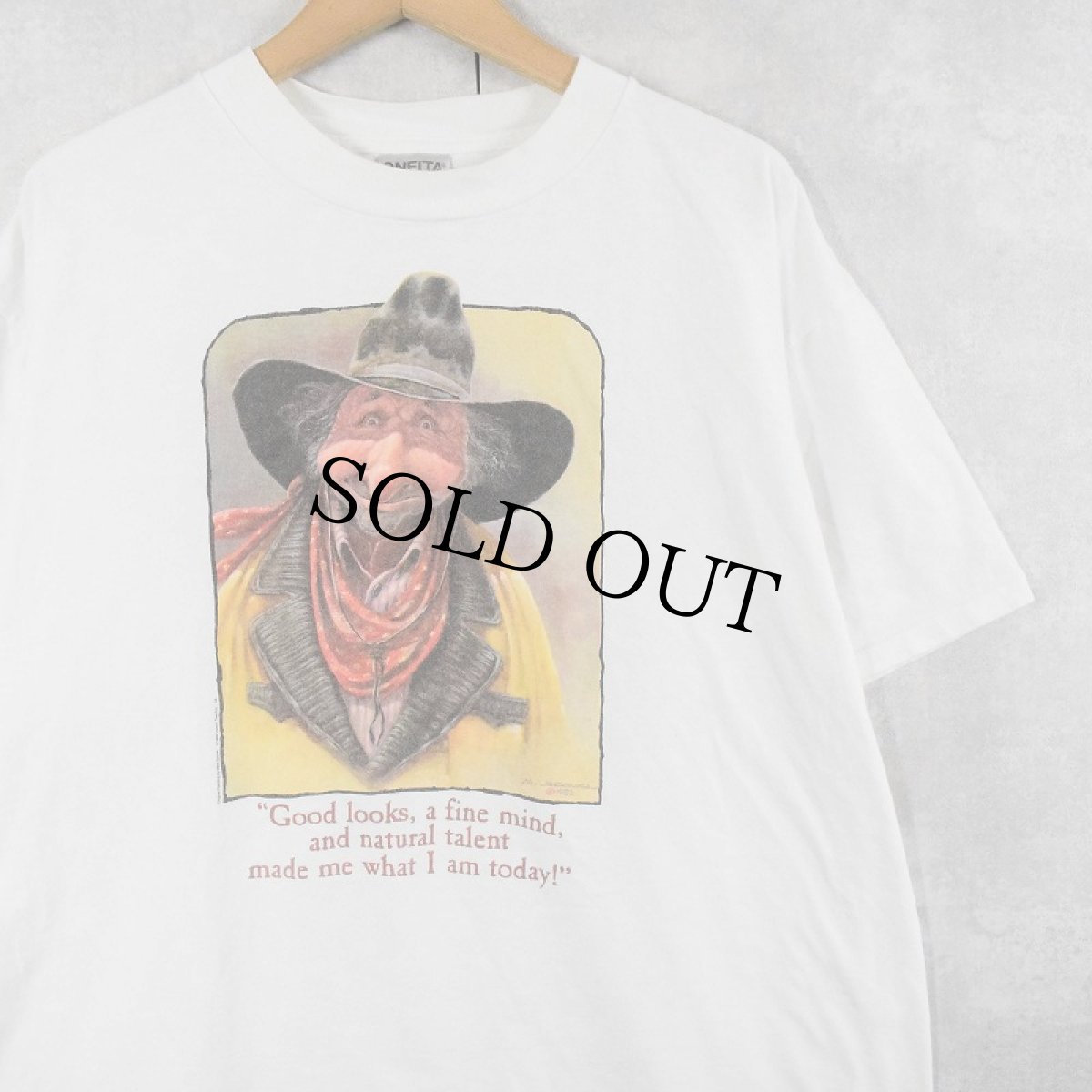画像1: 90's Mike Scovel USA製 "Good looks, a fine..." イラストプリントTシャツ XL (1)