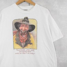 画像1: 90's Mike Scovel USA製 "Good looks, a fine..." イラストプリントTシャツ XL (1)