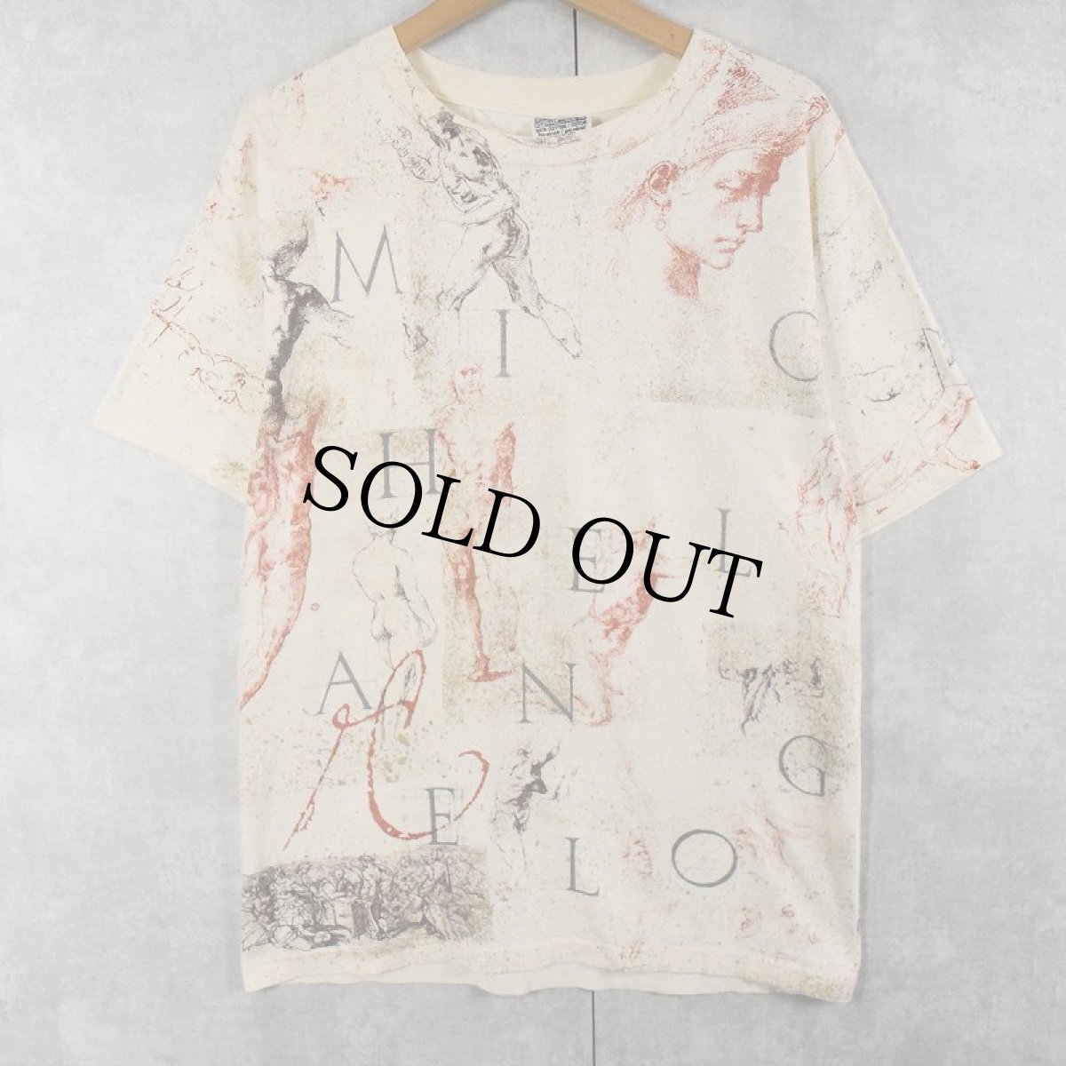 画像1: 90's Michelangelo USA製 アート柄 マルチプリントTシャツ L (1)