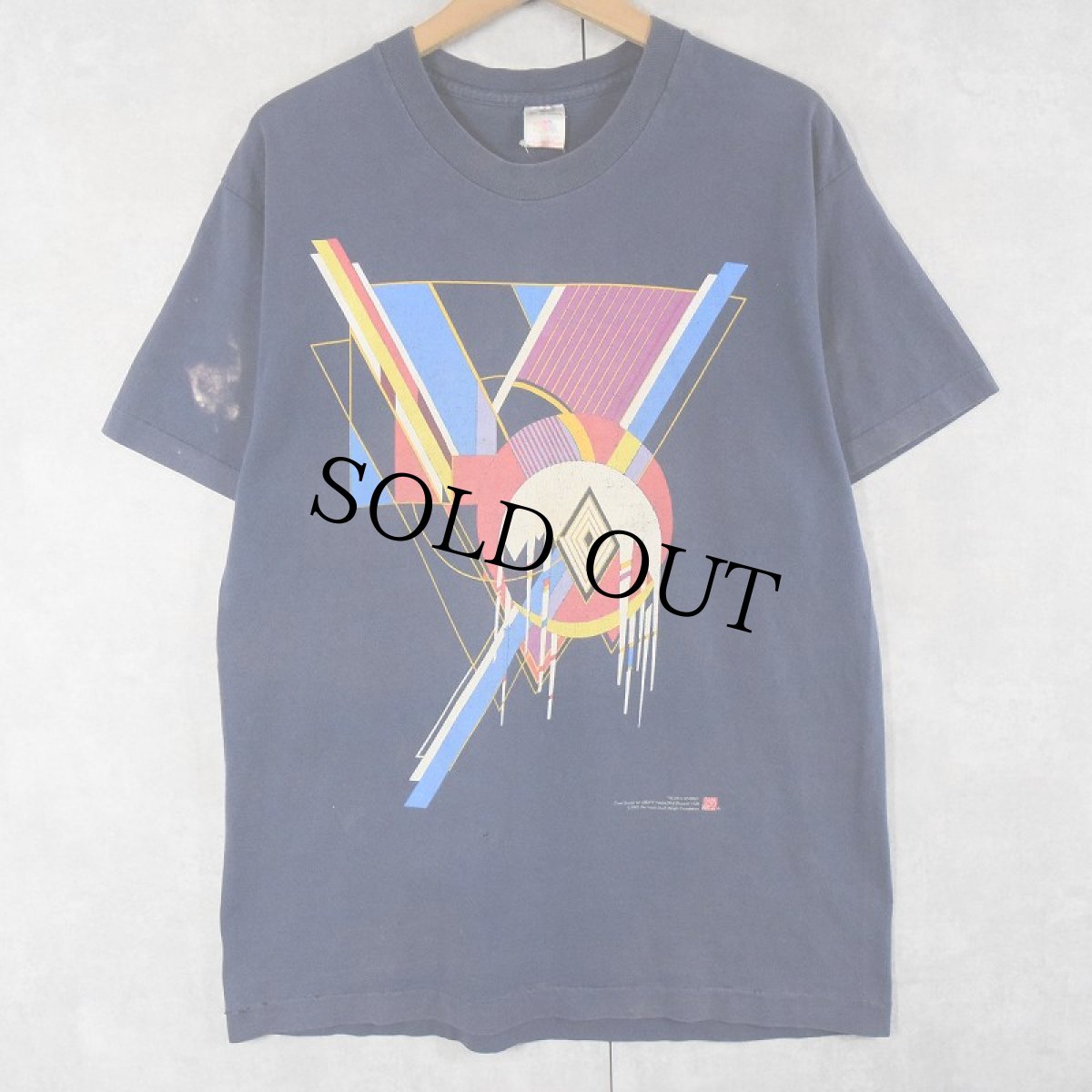 画像1: 90's Frank Lloyd Wright USA製 "FROZEN SPHERES" 建築家 アートプリントTシャツ NAVY L (1)