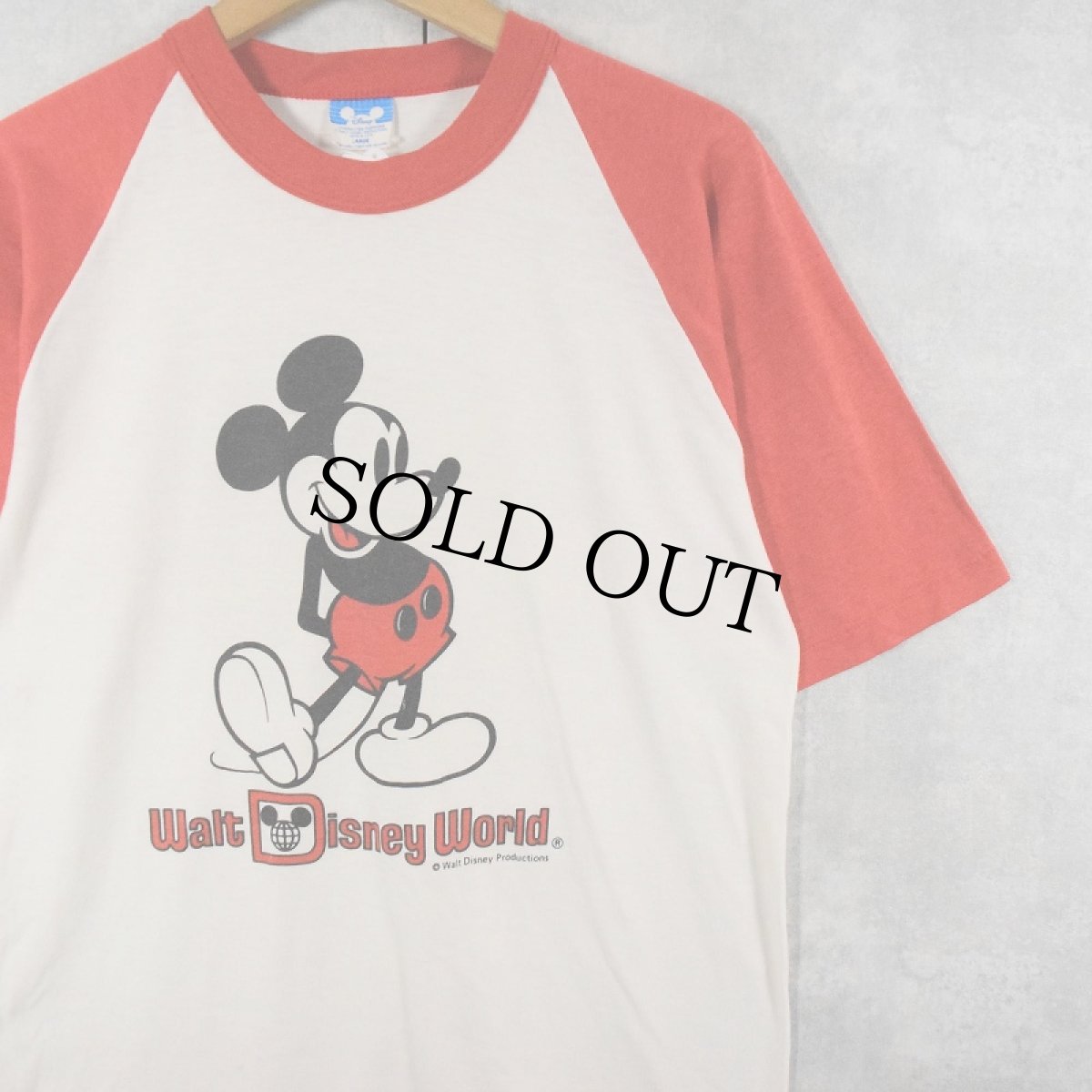 画像1: 80's Walt Disney World USA製 "MICKEY MOUSE" プリントラグランTシャツ L (1)