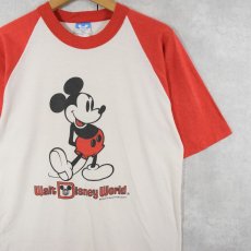 画像1: 80's Walt Disney World USA製 "MICKEY MOUSE" プリントラグランTシャツ L (1)