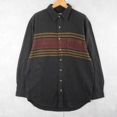 画像1: THE TERRITORY AHEAD ネイティブ柄 ヘリンボーン織り コットンネルシャツ BLACK (1)