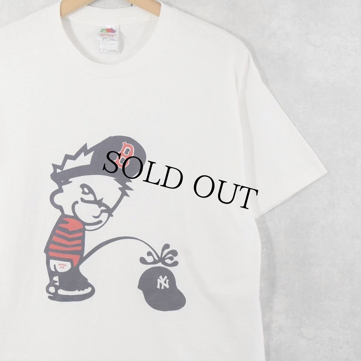 画像1: Calvin and Hobbes "yankees suck" MLBパロディプリントTシャツ L (1)