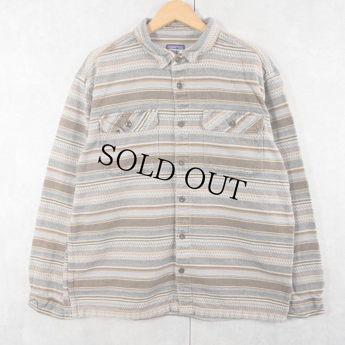 画像1: 90's Patagonia ORGANIC COTTON ボーダー柄 ヘビーネルシャツ L (1)