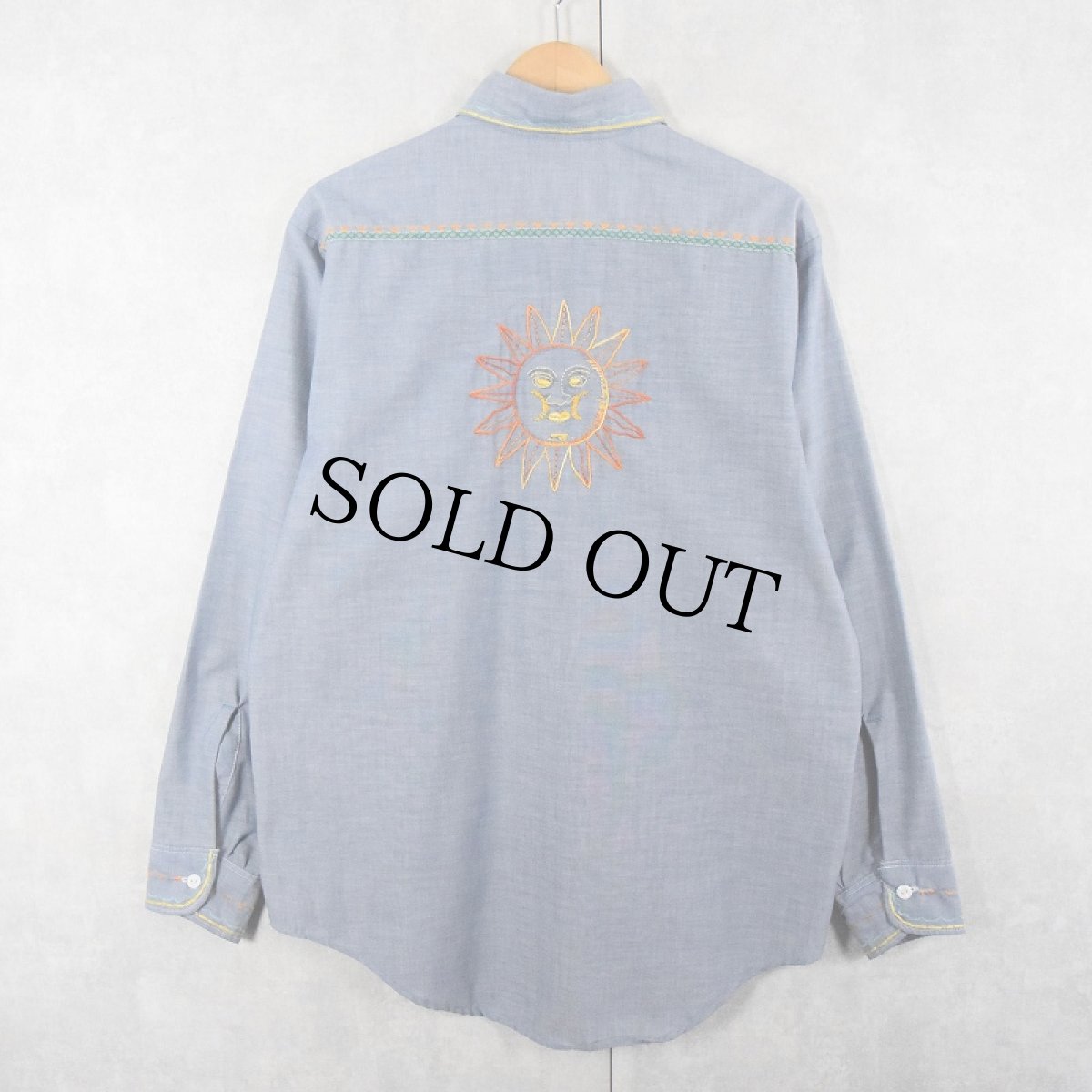 画像2: 70's JCPenney BIGMAC ハンド刺繍 シャンブレーシャツ M (2)