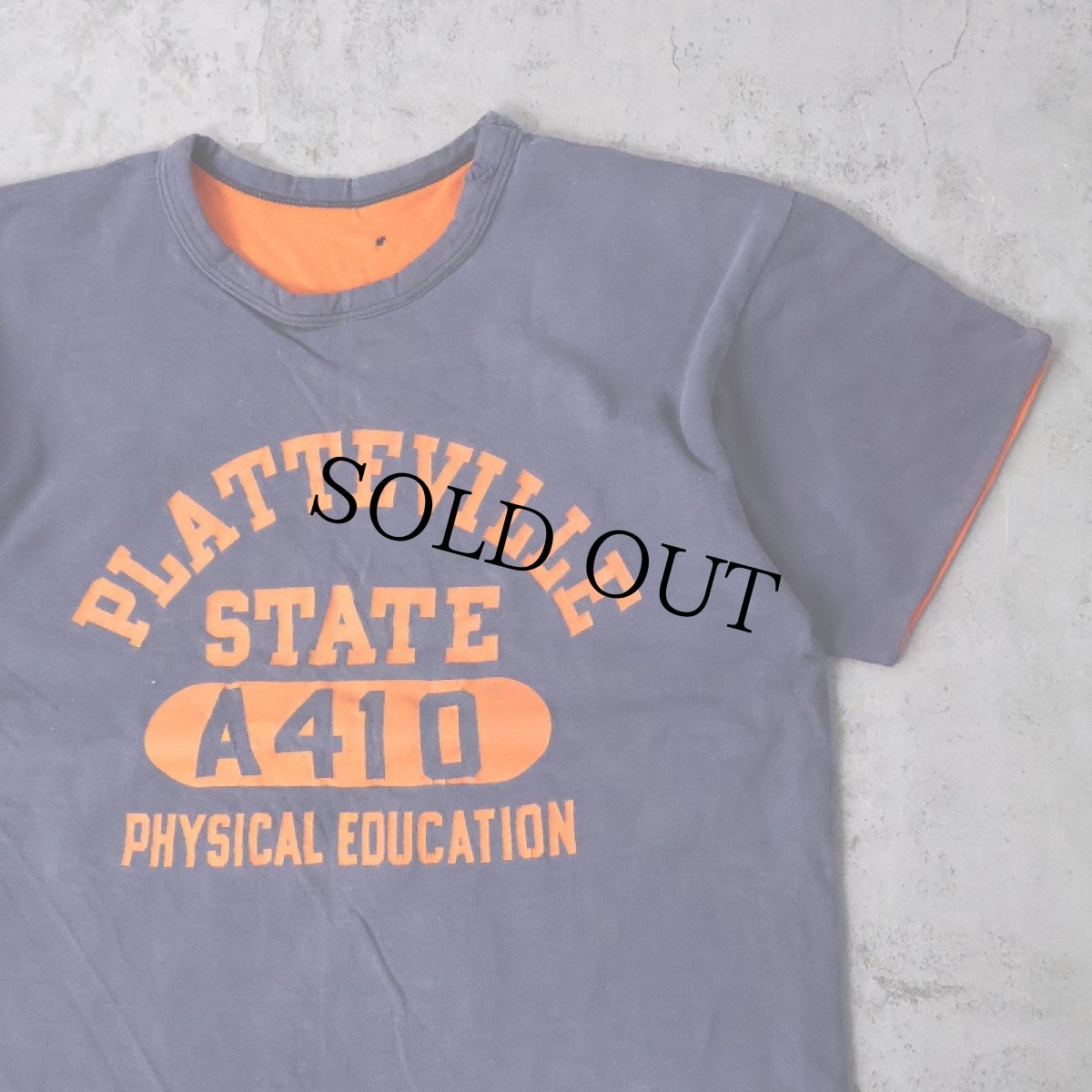 画像1: 60's Champion PRODUCTSタグ "PLATTEVILLE STATE PHYSICAL EDUCATION" ラバープリント ダブルフェイス リバーシブルTシャツ M (1)