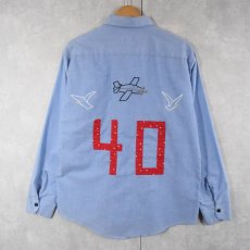 画像1: 70〜80's Sears USA製 ハンド刺繍 シャンブレーシャツ M (1)
