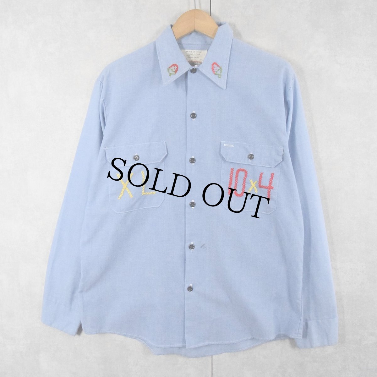 画像2: 70〜80's Sears USA製 ハンド刺繍 シャンブレーシャツ M (2)