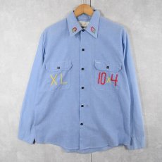 画像2: 70〜80's Sears USA製 ハンド刺繍 シャンブレーシャツ M (2)