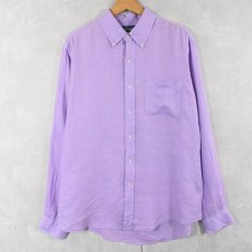 画像1: Ralph Lauren "CUSTOM FIT" 3点留め リネンボタンダウンシャツ L (1)