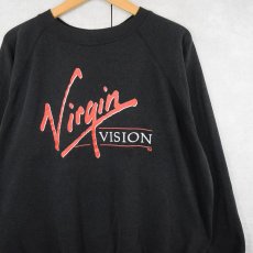 画像1: 80's〜 Virgin "VISION" レコードレーベル ロゴプリントラグランスウェット BLACK (1)
