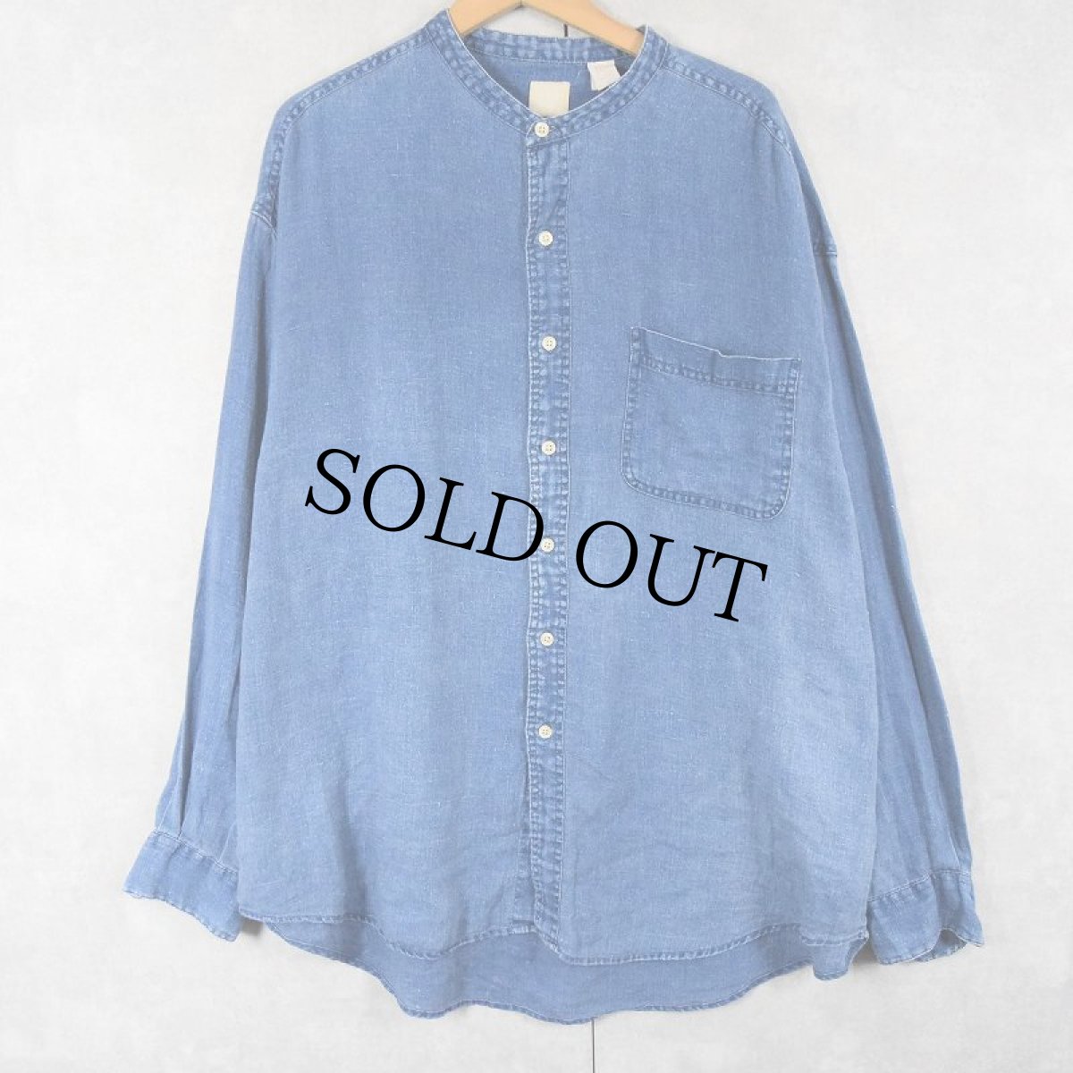 画像1: GAP バンドカラー インディゴリネンシャツ XL (1)