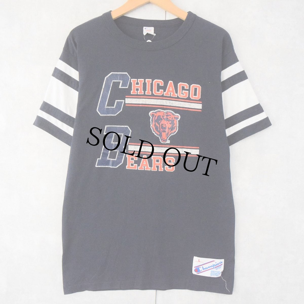 画像1: 80's Champion トリコタグ USA製 "CHICAGO BEARS" NFLチーム フットボールTシャツ NAVY L (1)