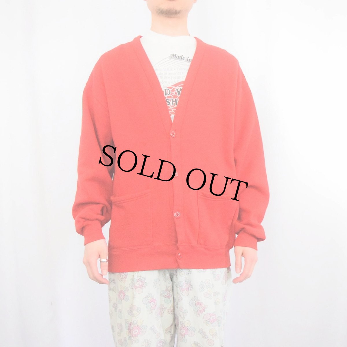 画像2: 90's JERZEES USA製 無地 スウェットカーディガン ONESIZE (2)