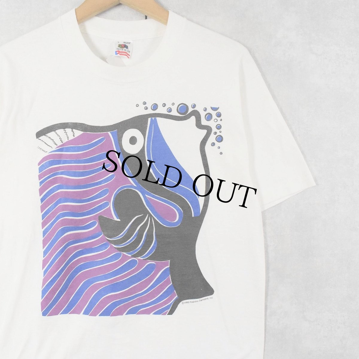 画像1: 90's USA製 魚イラストプリントTシャツ L (1)