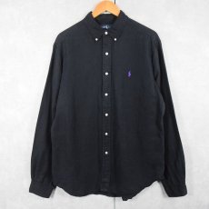 画像1: Ralph Lauren "CLASSIC FIT" ロゴ刺繍 シルク×リネン ボタンダウンシャツ BLACK L (1)