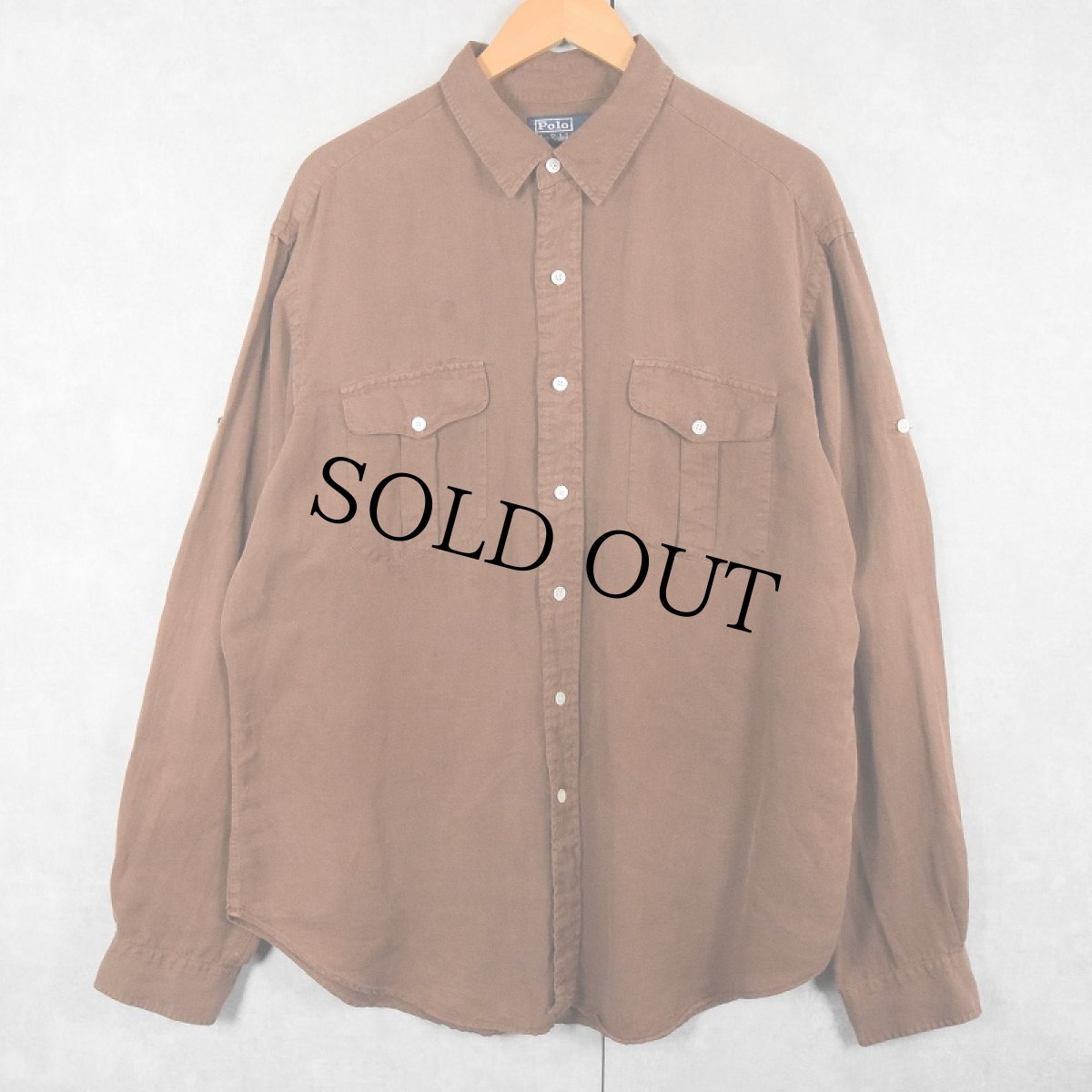 画像1: POLO Ralph Lauren シルク×リネン サファリシャツ XL (1)