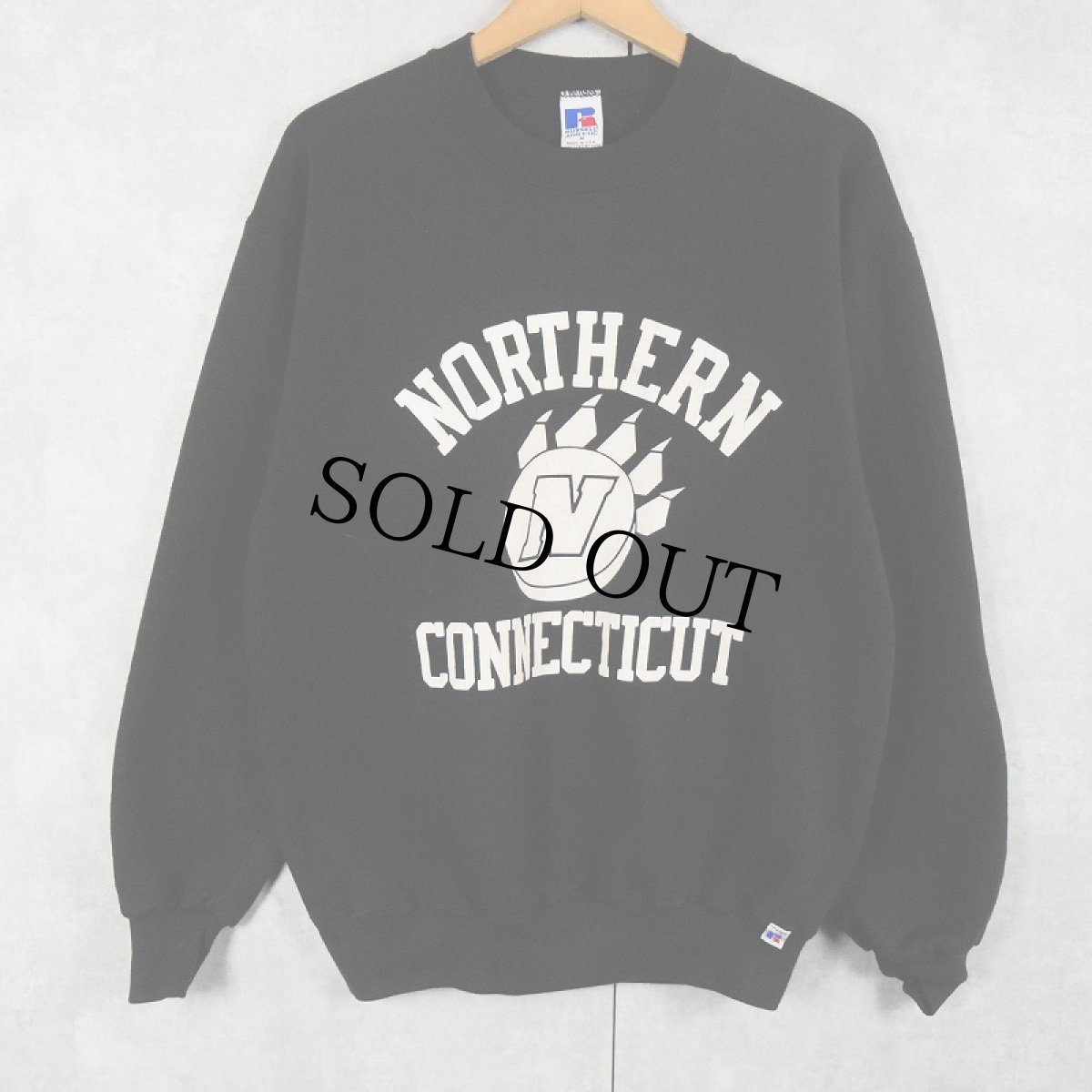 画像1: 90's RUSSELL ATHLETIC USA製 "NORTHERN CONNECTICUT" プリントスウェット BLACK M (1)