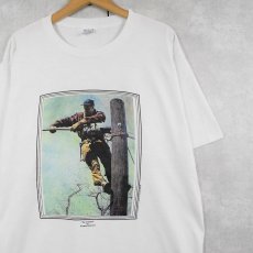 画像1: 90's Norman Rockwell USA製 "The Lineman" アートプリントTシャツ XL (1)