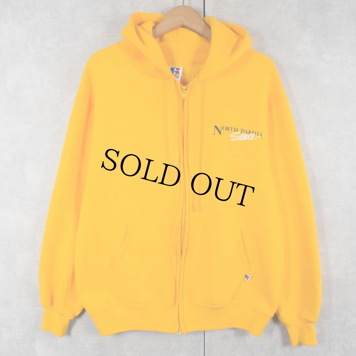 画像1: 80's〜90's RUSSELL ATHLETIC USA製 ”NORTH DAKOTA” プリントスウェットジップパーカー L (1)