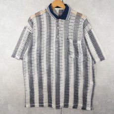 画像1: ストライプ柄 メッシュポロシャツ XL (1)